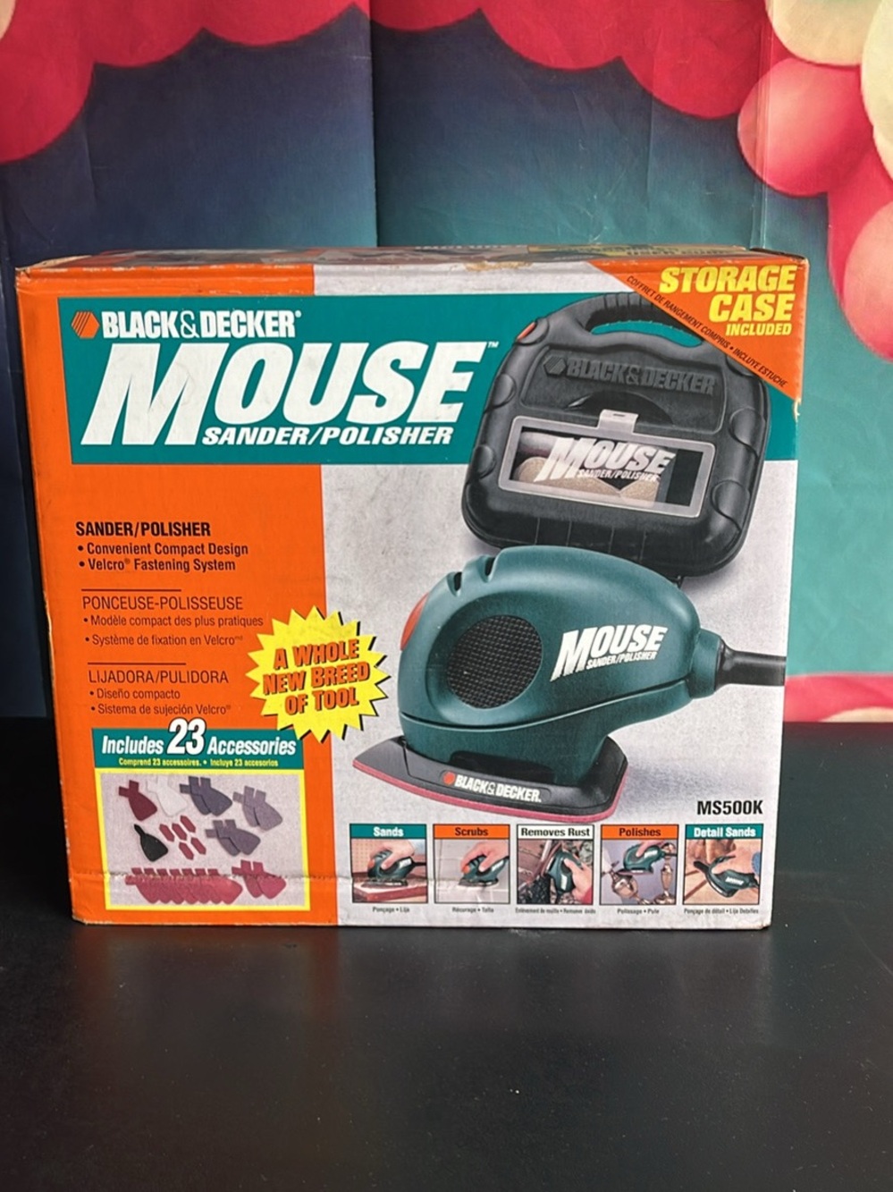 Black & Decker Mouse Sander/Polisher in teal and black with storage case